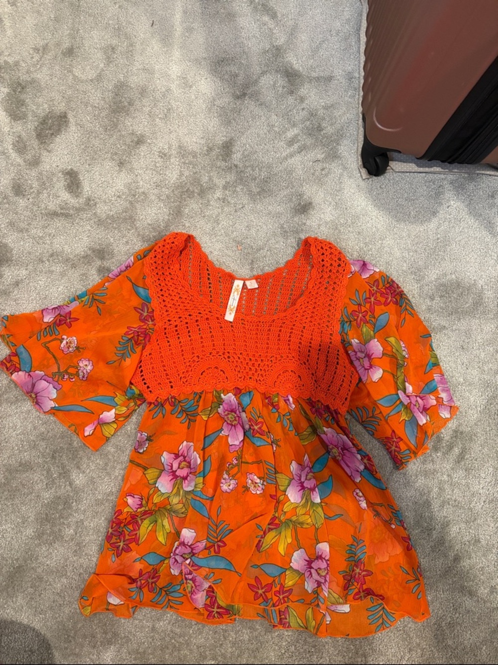 Adiva Orange Floral Crochet-Top Girls Dress